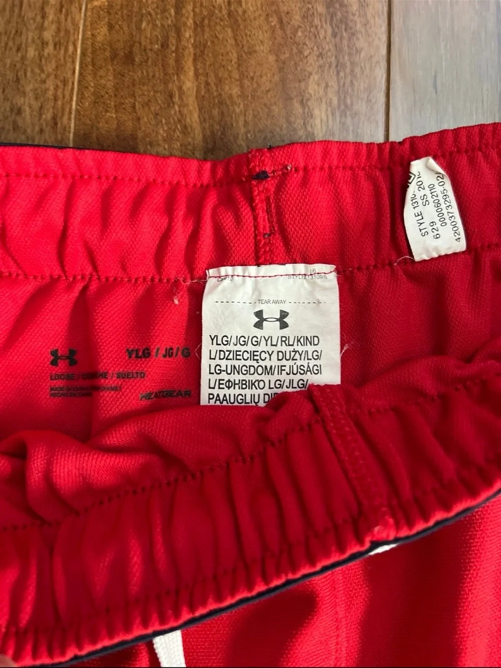 Under Armour Red Athletic Shorts with Navy Waistband